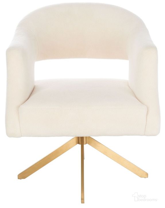 The appearance of Quartz Swivel Accent Chair In Ivory and Gold designed by Safavieh Couture in the modern / contemporary interior design. This ivory and gold piece of furniture  was selected by 1StopBedrooms from Quartz Collection to add a touch of cosiness and style into your home. Sku: SFV4736C. Material: Wood. Product Type: Accent Chair. Image1
