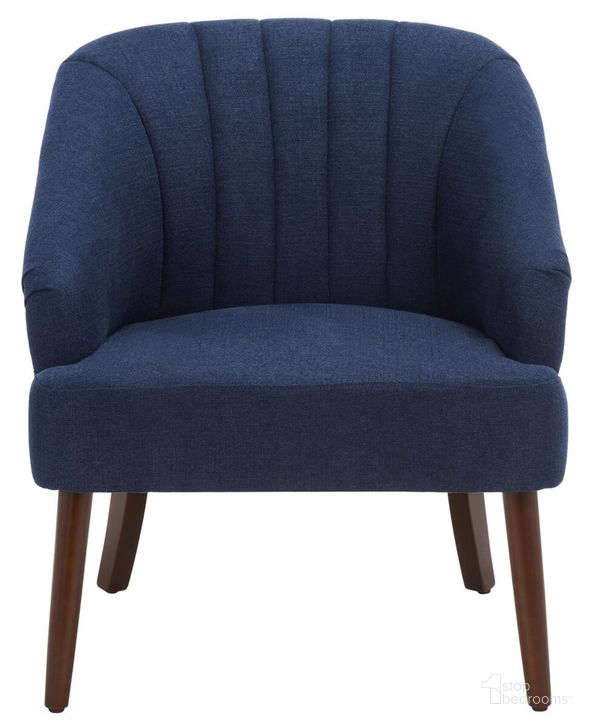 The appearance of Quenton Accent Chair in Navy designed by Safavieh in the modern / contemporary interior design. This navy piece of furniture  was selected by 1StopBedrooms from Quenton Collection to add a touch of cosiness and style into your home. Sku: ACH4002B. Material: Wood. Product Type: Accent Chair. Image1