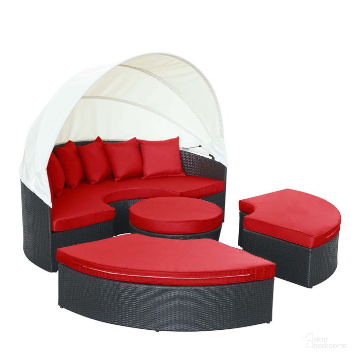 The appearance of Quest Espresso Red Canopy Outdoor Patio Daybed designed by Modway in the modern / contemporary interior design. This espresso red piece of furniture  was selected by 1StopBedrooms from Quest Collection to add a touch of cosiness and style into your home. Sku: EEI-983-EXP-RED-SET. Material: Polyester. Product Type: Outdoor Lounge Chair. Image1