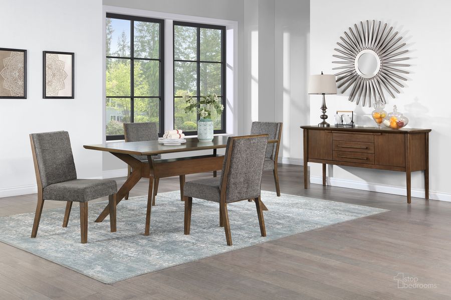 The appearance of Quinn 6PC Dining Room Set In Brown designed by Steve Silver in the modern / contemporary interior design. This brown piece of furniture  was selected by 1StopBedrooms from Quinn Collection to add a touch of cosiness and style into your home. Sku: QNN500BN;QNN500S;QNN500S;QNN500T. Product Type: Dining Room Set. Material: MDF. Image1