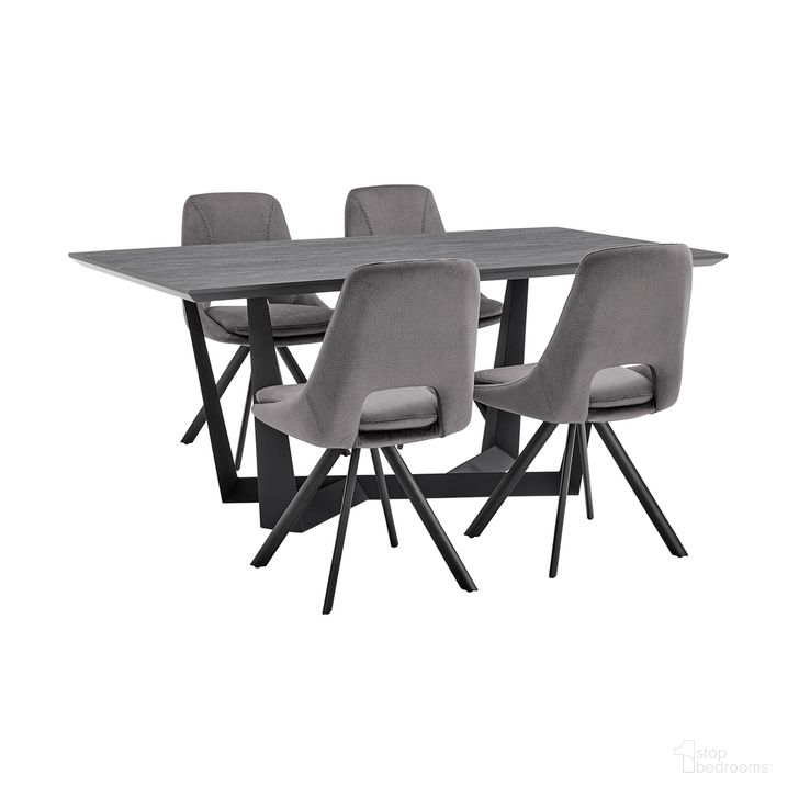 The appearance of Radford and Lexi 5-Piece Modern Rectangular Dining Set In Black Melamine Wood and Gray Fabric designed by Armen Living in the modern / contemporary interior design. This black piece of furniture  was selected by 1StopBedrooms from Radford and Lexi Collection to add a touch of cosiness and style into your home. Sku: LCRFDITOCH;LCRFDIBLBS;LCLESIGRY;LCLESIGRY. Product Type: Dining Room Set. Material: Velvet. Image1