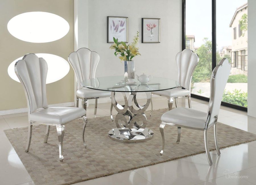 The appearance of Raegan Dining Set With Glass Table Top And 4 Shell-back Side Chairs designed by Chintaly Imports in the modern / contemporary interior design. This  piece of furniture  was selected by 1StopBedrooms from Raegan Collection to add a touch of cosiness and style into your home. Sku: RAEGAN-SC-WHT;RAEGAN-DT-T;RAEGAN-DT-B;RAEGAN-DT-M. Product Type: Dining Room Set.
