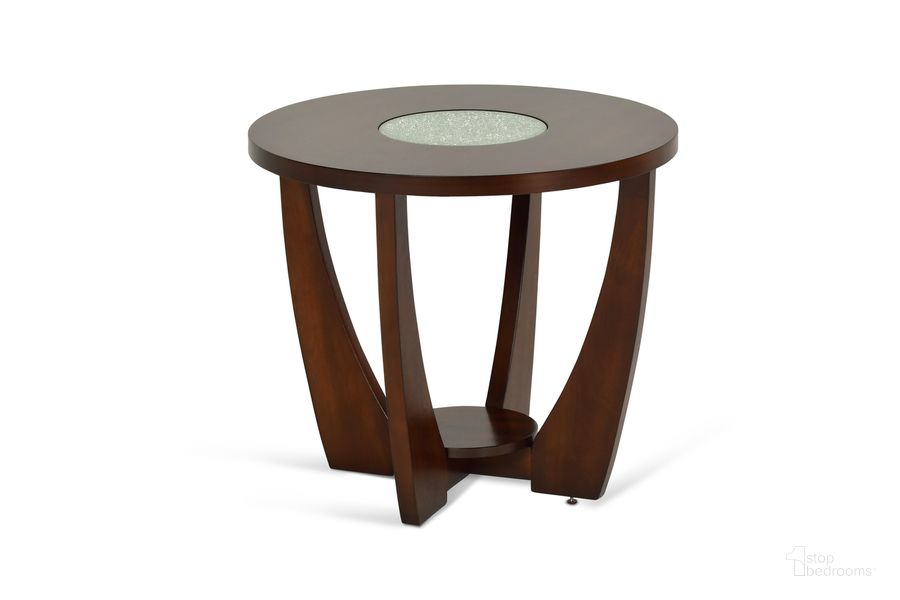 The appearance of Rafael Merlot Cherry End Table designed by Steve Silver in the transitional interior design. This brown piece of furniture  was selected by 1StopBedrooms from Rafael Collection to add a touch of cosiness and style into your home. Sku: RF300E. Material: Wood. Product Type: End Table. Image1