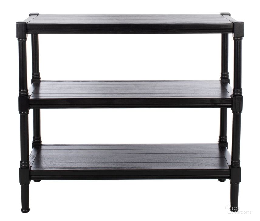 The appearance of Rafiki 3 Shelf Console Table in Black designed by Safavieh in the modern / contemporary interior design. This black piece of furniture  was selected by 1StopBedrooms from Rafiki Collection to add a touch of cosiness and style into your home. Sku: CNS5715B. Material: Wood. Product Type: Console Table. Image1