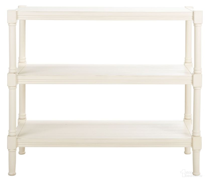 The appearance of Rafiki 3 Shelf Console Table in Distressed White designed by Safavieh in the modern / contemporary interior design. This distressed white piece of furniture  was selected by 1StopBedrooms from Rafiki Collection to add a touch of cosiness and style into your home. Sku: CNS5715A. Material: Wood. Product Type: Console Table. Image1