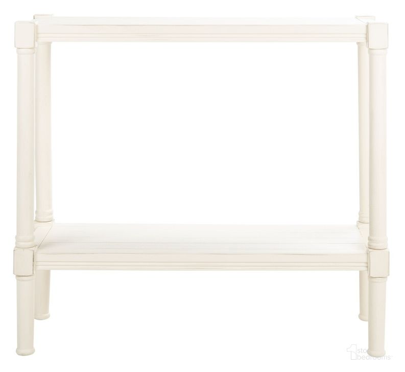 The appearance of Rafiki Console Table in Distressed White designed by Safavieh in the modern / contemporary interior design. This distressed white piece of furniture  was selected by 1StopBedrooms from Rafiki Collection to add a touch of cosiness and style into your home. Sku: CNS5714A. Material: Wood. Product Type: Console Table. Image1