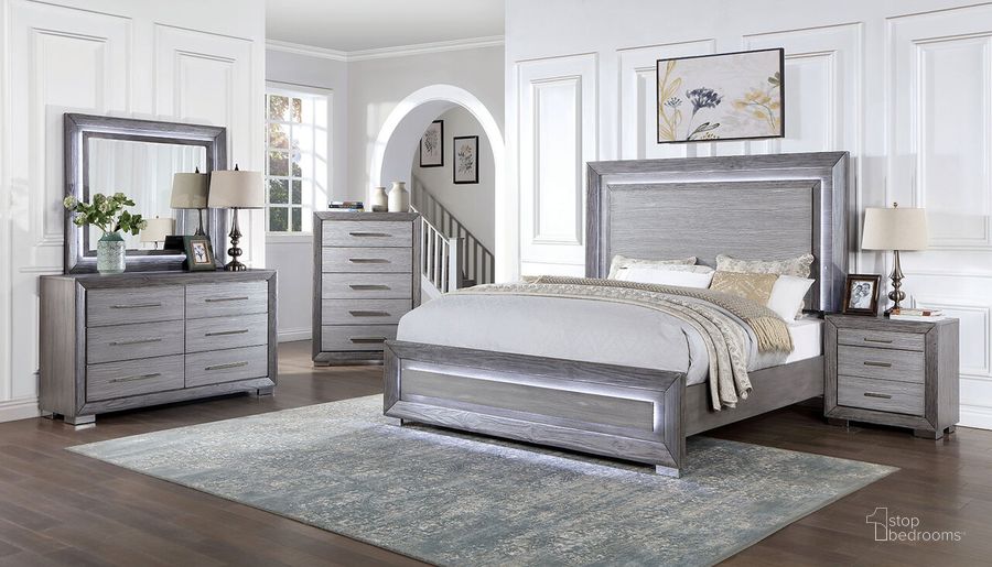 The appearance of Raiden Bedroom Set In Gray designed by Furniture of America in the transitional interior design. This gray piece of furniture  was selected by 1StopBedrooms from Raiden Collection to add a touch of cosiness and style into your home. Sku: CM7468GY-Q-HB;CM7468GY-Q-FB;CM7468GY-Q-R;CM7468GY-N. Material: Wood. Product Type: Bedroom Set. Bed Size: Queen. Image1