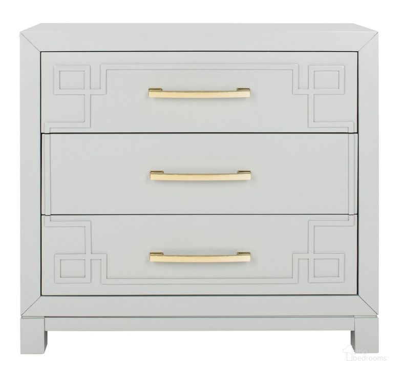 The appearance of Raina 3 Drawer Chest designed by Safavieh in the modern / contemporary interior design. This grey and gold piece of furniture  was selected by 1StopBedrooms from Streep Collection to add a touch of cosiness and style into your home. Sku: CHS6412D. Product Type: Chest. Material: Brass. Image1