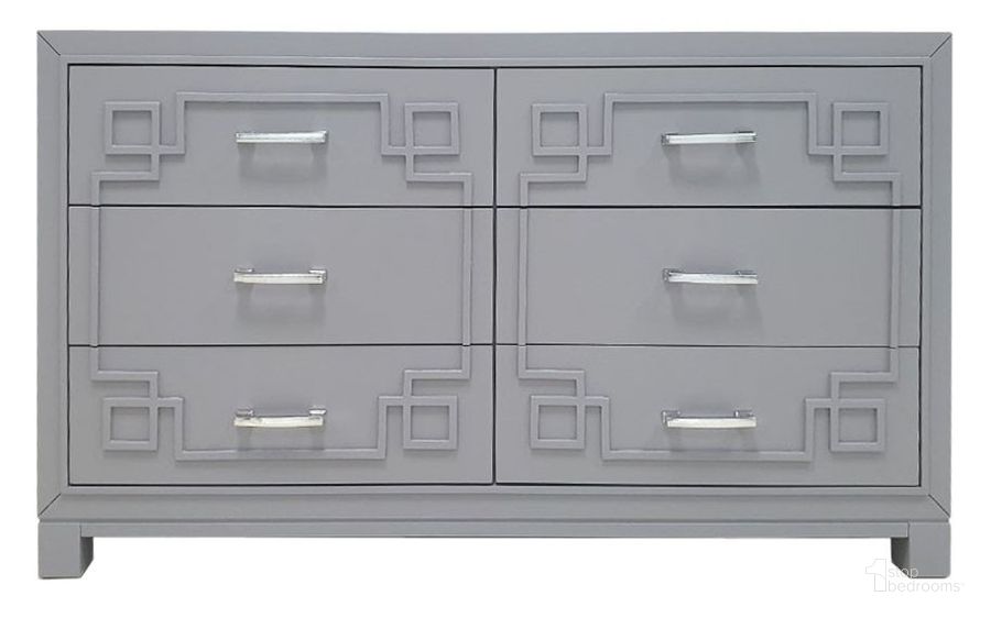 The appearance of Raina 6 Drawer Dresser In Grey And Silver designed by Safavieh Couture in the modern / contemporary interior design. This grey and silver piece of furniture  was selected by 1StopBedrooms from Raina Collection to add a touch of cosiness and style into your home. Sku: SFV2102B. Material: Wood. Product Type: Dresser. Image1