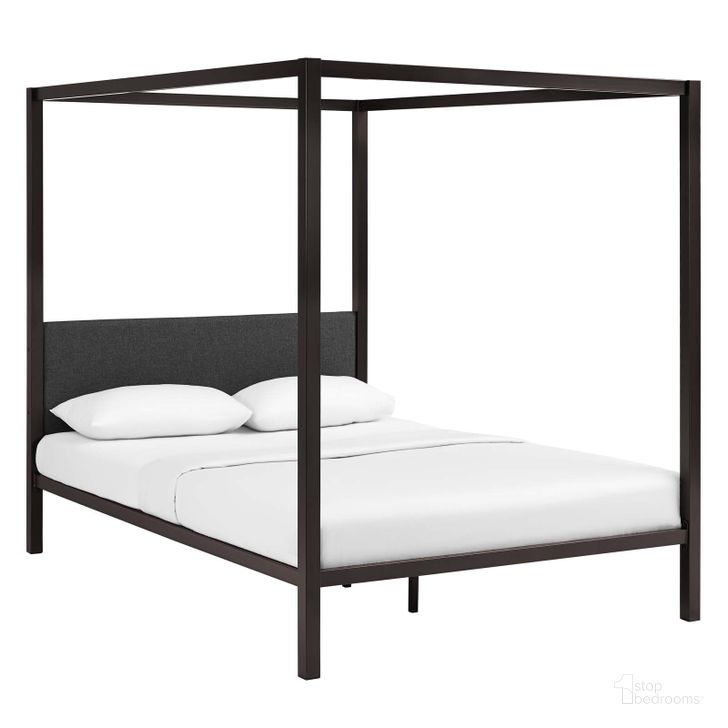 The appearance of Raina Brown and Gray Queen Canopy Bed Frame designed by Modway in the modern / contemporary interior design. This brown and gray piece of furniture  was selected by 1StopBedrooms from Raina Collection to add a touch of cosiness and style into your home. Sku: MOD-5570-BRN-GRY. Material: Steel. Product Type: Bed Frame. Image1