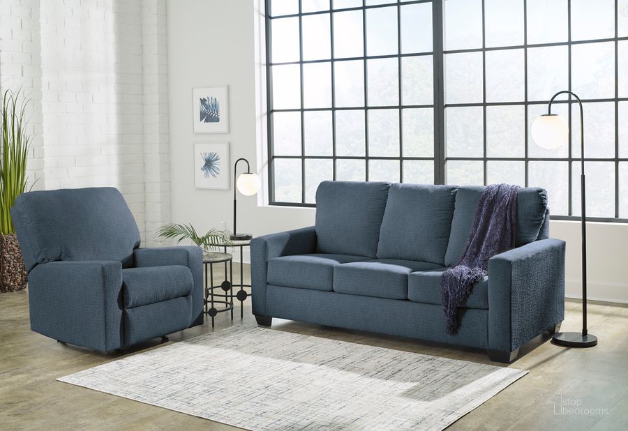 The appearance of Rannis Full Sofa Sleeper and Recliner In Navy designed by Signature Design by Ashley in the modern / contemporary interior design. This navy piece of furniture  was selected by 1StopBedrooms from Rannis Collection to add a touch of cosiness and style into your home. Sku: 5360436;5360425. Material: Fabric. Product Type: Living Room Set. Image1