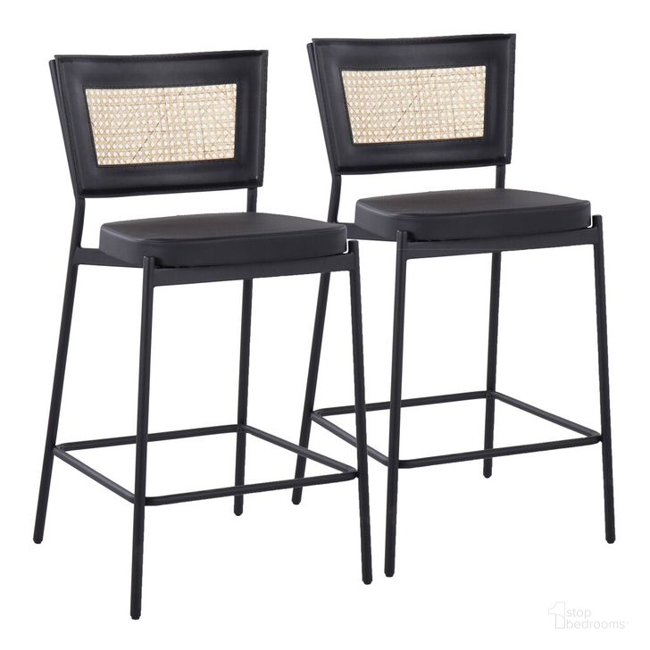 The appearance of Rattan Tania Counter Stool Set of 2 In Black designed by Lumisource in the modern / contemporary interior design. This black piece of furniture  was selected by 1StopBedrooms from Tania Collection to add a touch of cosiness and style into your home. Sku: B24-RTNTANIA BKBK2. Material: Leather. Product Type: Barstool. Image1