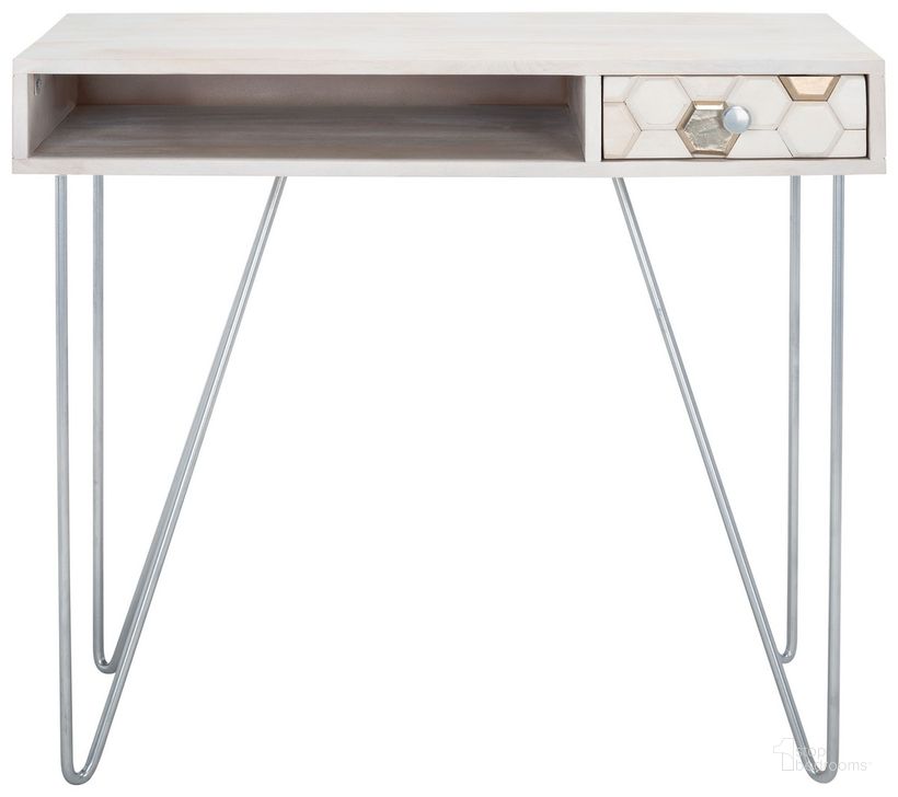 The appearance of Raveena Desk in White Wash DSK9002B designed by Safavieh in the modern / contemporary interior design. This white wash piece of furniture  was selected by 1StopBedrooms from Raveena Collection to add a touch of cosiness and style into your home. Sku: DSK9002B. Material: Wood. Product Type: Desk. Image1
