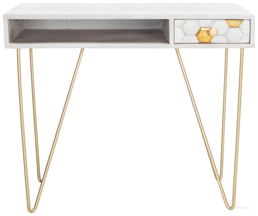 The appearance of Raveena Desk in White Wash DSK9002C designed by Safavieh in the modern / contemporary interior design. This white and gold piece of furniture  was selected by 1StopBedrooms from Raveena Collection to add a touch of cosiness and style into your home. Sku: DSK9002C. Material: Wood. Product Type: Desk. Image1