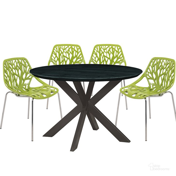 The appearance of Ravenna 5 Piece Metal Dining Set In Green designed by LeisureMod in the transitional interior design. This green piece of furniture  was selected by 1StopBedrooms from Ravenna Collection to add a touch of cosiness and style into your home. Sku: RTX47AC16G4. Product Type: Dining Room Set. Material: MDF. Image1