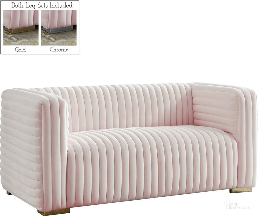 The appearance of Ravish Velvet Loveseat In Pink designed by Meridian in the modern / contemporary interior design. This pink velvet piece of furniture  was selected by 1StopBedrooms from Ravish Collection to add a touch of cosiness and style into your home. Sku: 640Pink-L. Material: Wood. Product Type: Loveseat. Image1