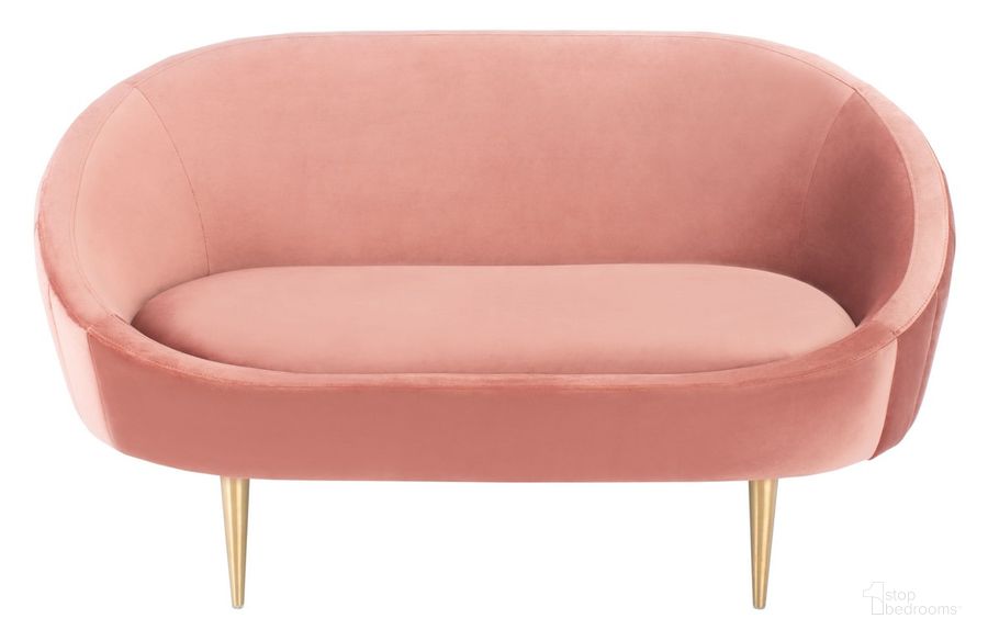 The appearance of Razia Channel Tufted Loveseat In Dusty Rose And Gold designed by Safavieh Couture in the modern / contemporary interior design. This dusty rose piece of furniture  was selected by 1StopBedrooms from Razia Collection to add a touch of cosiness and style into your home. Sku: SFV4746A. Material: Wood. Product Type: Settee. Image1