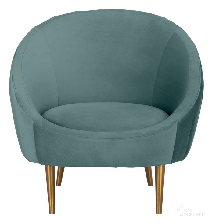 The appearance of Razia Channel Tufted Tub Chair In Seafoam And Gold designed by Safavieh Couture in the modern / contemporary interior design. This seafoam piece of furniture  was selected by 1StopBedrooms from Razia Collection to add a touch of cosiness and style into your home. Sku: SFV4700A. Material: Wood. Product Type: Accent Chair. Image1