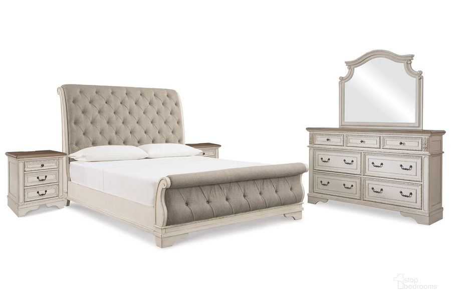 The appearance of Realyn Bedroom Set In Chipped White designed by Signature Design by Ashley in the transitional interior design. This chipped white piece of furniture  was selected by 1StopBedrooms from Realyn Collection to add a touch of cosiness and style into your home. Sku: B743-74;B743-77;B743-98;B743-93. Material: Wood. Product Type: Bedroom Set. Bed Size: Queen. Image1
