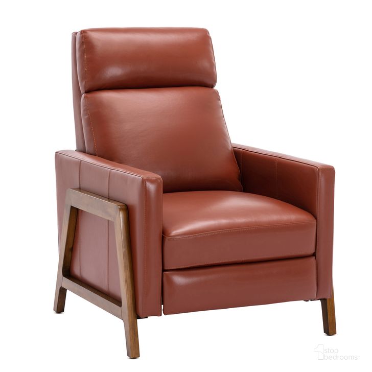 The appearance of Reed Leather Push Back Recliner In Caramel designed by Comfort Pointe in the modern / contemporary interior design. This caramel piece of furniture  was selected by 1StopBedrooms from Reed Collection to add a touch of cosiness and style into your home. Sku: 8051-57. Product Type: Recliner. Material: Plywood. Image1