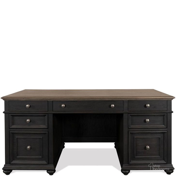 The appearance of Regency Executive Desk In Antique Oak and Antique Black designed by Riverside Furniture in the modern / contemporary interior design. This antique oak and antique black piece of furniture  was selected by 1StopBedrooms from Regency Collection to add a touch of cosiness and style into your home. Sku: 64330. Product Type: Executive Desk. Image1