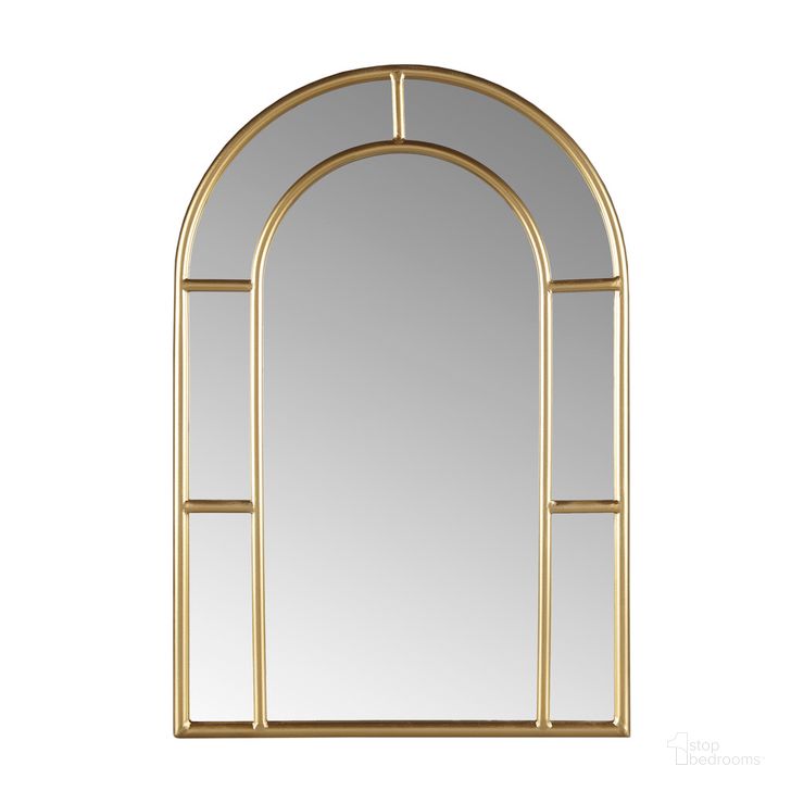 The appearance of Regina Arched Wall Mirror In Gold designed by Olliix in the  interior design. This gold piece of furniture  was selected by 1StopBedrooms from Regina Collection to add a touch of cosiness and style into your home. Sku: MT95F-0080. Product Type: Wall Mirror. Material: Iron. Image1