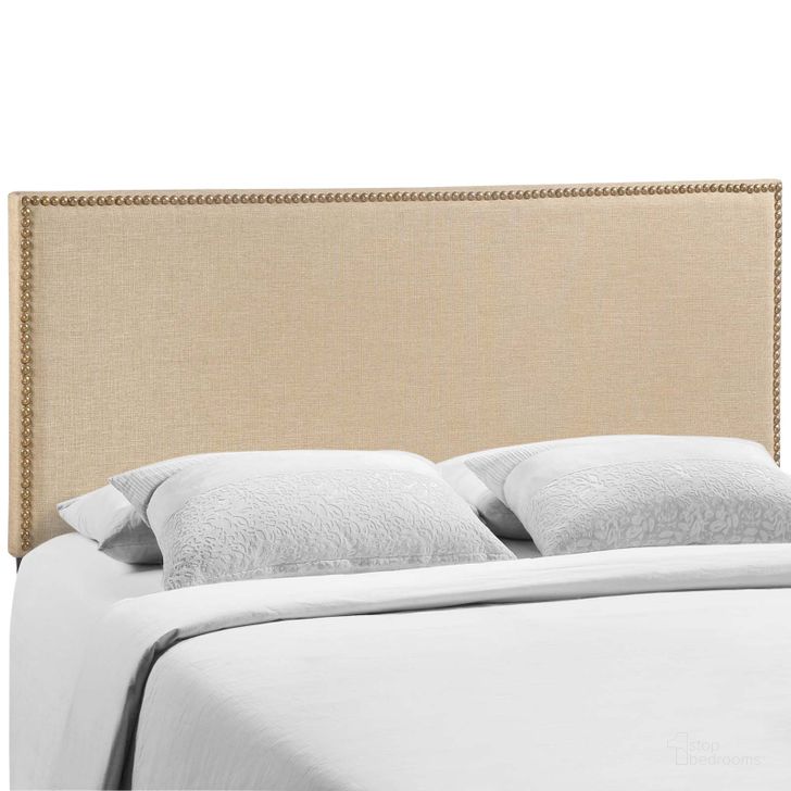 The appearance of Region Cafe Nailhead Queen Upholstered Headboard designed by Modway in the modern / contemporary interior design. This cafe piece of furniture  was selected by 1StopBedrooms from Region Collection to add a touch of cosiness and style into your home. Sku: MOD-5215-CAF. Material: Wood. Product Type: Headboard. Image1