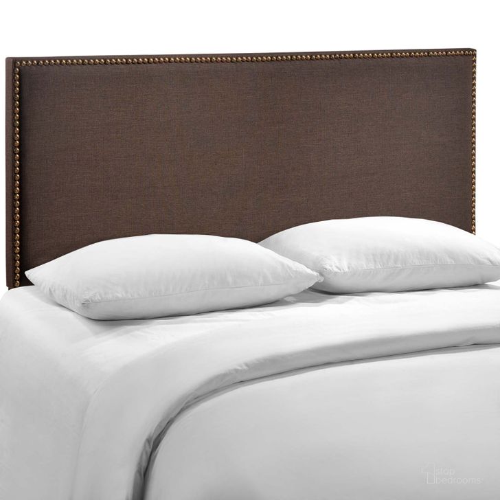 The appearance of Region Dark Brown Nailhead Queen Upholstered Headboard designed by Modway in the modern / contemporary interior design. This dark brown piece of furniture  was selected by 1StopBedrooms from Region Collection to add a touch of cosiness and style into your home. Sku: MOD-5215-DBR. Material: Wood. Product Type: Headboard. Image1