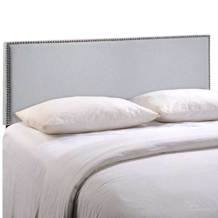 The appearance of Region Sky Gray Nailhead Full Upholstered Headboard designed by Modway in the modern / contemporary interior design. This sky gray piece of furniture  was selected by 1StopBedrooms from Region Collection to add a touch of cosiness and style into your home. Sku: MOD-5217-GRY. Material: Wood. Product Type: Headboard. Image1