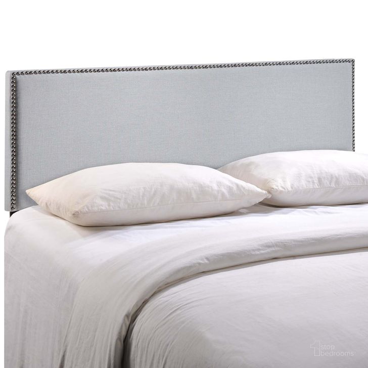 The appearance of Region Sky Gray Nailhead King Upholstered Headboard designed by Modway in the modern / contemporary interior design. This sky gray piece of furniture  was selected by 1StopBedrooms from Region Collection to add a touch of cosiness and style into your home. Sku: MOD-5216-GRY. Material: Wood. Product Type: Headboard. Image1