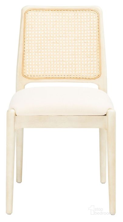 The appearance of Reinhardt Rattan Dining Chair Set of 2 in White designed by Safavieh in the modern / contemporary interior design. This white piece of furniture  was selected by 1StopBedrooms from Reinhardt Collection to add a touch of cosiness and style into your home. Sku: DCH8800B-SET2. Material: Wood. Product Type: Dining Chair. Image1