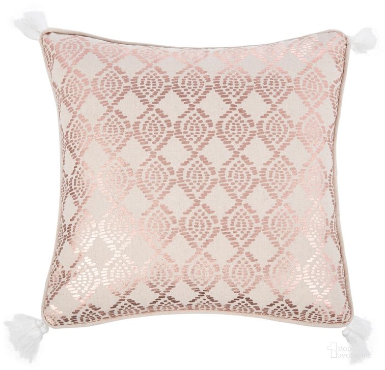The appearance of Remis Pillow designed by Safavieh in the modern / contemporary interior design. This rose gold piece of furniture  was selected by 1StopBedrooms from Safavieh PLS Collection to add a touch of cosiness and style into your home. Sku: PLS7100A-1818. Material: Cotton. Product Type: Pillows and Throw. Image1