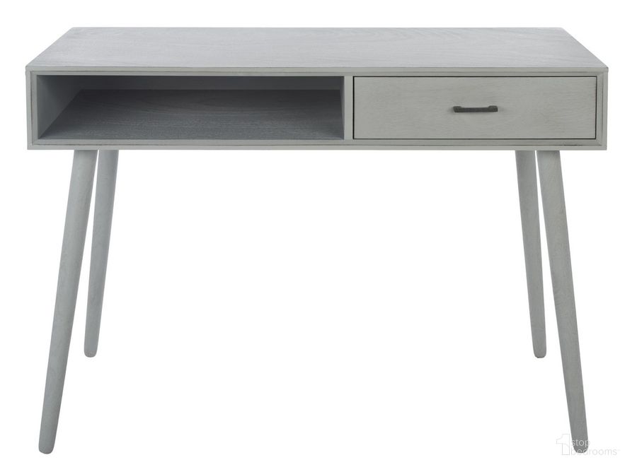 The appearance of Remy 1 Drawer Writing Desk in Distressed Grey designed by Safavieh in the transitional interior design. This distressed grey piece of furniture  was selected by 1StopBedrooms from Remy Collection to add a touch of cosiness and style into your home. Sku: DSK5700D. Material: Wood. Product Type: Writing Desk. Image1