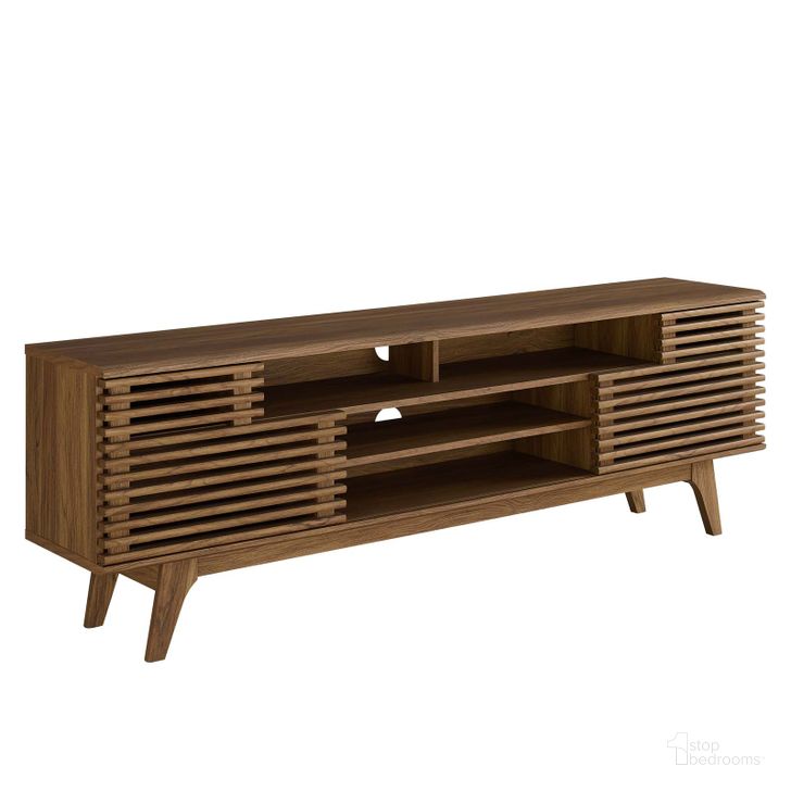 The appearance of Render 71 Inch Media Console TV Stand EEI-3433-WAL designed by Modway in the modern / contemporary interior design. This walnut piece of furniture  was selected by 1StopBedrooms from Render Collection to add a touch of cosiness and style into your home. Sku: EEI-3433-WAL. Product Type: TV Stand. Material: Foam. Image1
