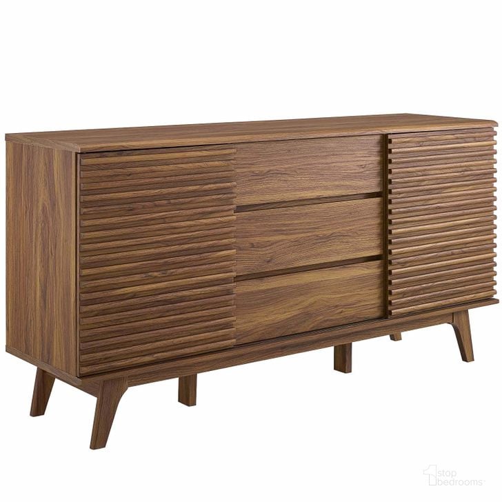 The appearance of Render Walnut 63 Inch Sideboard Buffet Table or TV Stand designed by Modway in the modern / contemporary interior design. This walnut piece of furniture  was selected by 1StopBedrooms from Render Collection to add a touch of cosiness and style into your home. Sku: EEI-3344-WAL. Product Type: TV Stand. Material: Foam. Image1