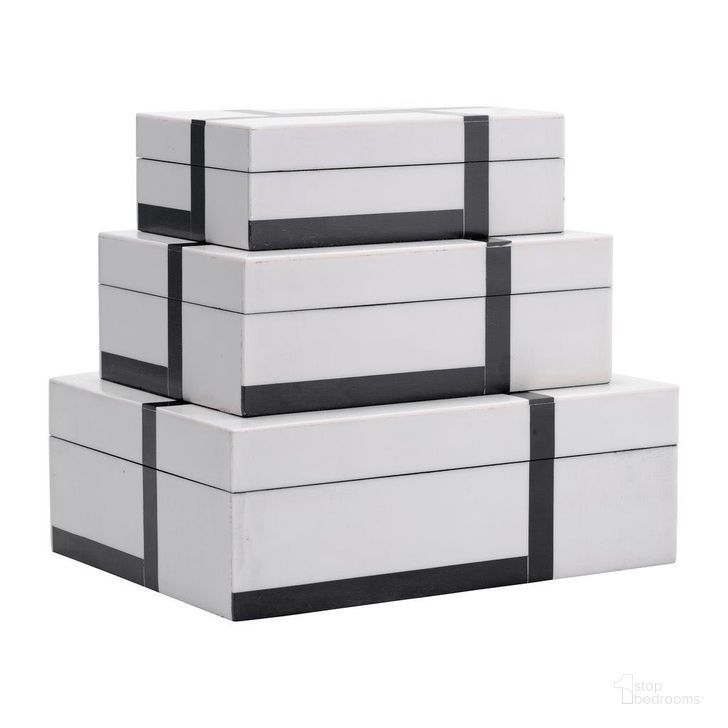 The appearance of Resin 6/7/9 Inch Bold Lines Design Rectangular Boxes Set of 3 In Black And White designed by Sagebrook in the modern / contemporary interior design. This black and white piece of furniture  was selected by 1StopBedrooms from  to add a touch of cosiness and style into your home. Sku: 17809-02. Material: MDF. Product Type: Box. Image1