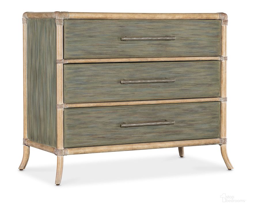 The appearance of Retreat Pole Rattan Chest designed by Hooker in the transitional interior design. This green piece of furniture  was selected by 1StopBedrooms from Retreat Collection to add a touch of cosiness and style into your home. Sku: 6950-90017-35. Product Type: Chest. Material: Wood Veneer. Image1
