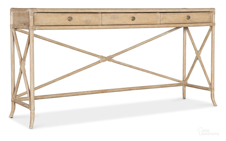 The appearance of Retreat Pole Rattan Console designed by Hooker in the transitional interior design. This natural piece of furniture  was selected by 1StopBedrooms from Retreat Collection to add a touch of cosiness and style into your home. Sku: 6950-80171-80. Product Type: Console Table. Material: Wood Veneer. Image1