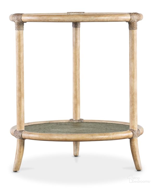 The appearance of Retreat Raffia End Table designed by Hooker in the transitional interior design. This natural piece of furniture  was selected by 1StopBedrooms from Retreat Collection to add a touch of cosiness and style into your home. Sku: 6950-80116-35. Product Type: End Table. Material: Wood Veneer. Image1