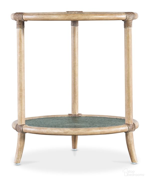 The appearance of Retreat Raffia End Table designed by Hooker in the transitional interior design. This natural and blue piece of furniture  was selected by 1StopBedrooms from Retreat Collection to add a touch of cosiness and style into your home. Sku: 6950-80116-45. Product Type: End Table. Material: Wood Veneer. Image1