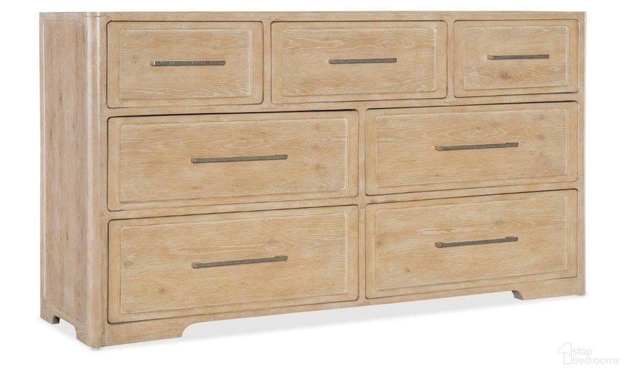 The appearance of Retreat Seven-Drawer Dresser designed by Hooker in the transitional interior design. This natural piece of furniture  was selected by 1StopBedrooms from Retreat Collection to add a touch of cosiness and style into your home. Sku: 6950-90001-80. Product Type: Dresser. Material: Wood Veneer. Image1
