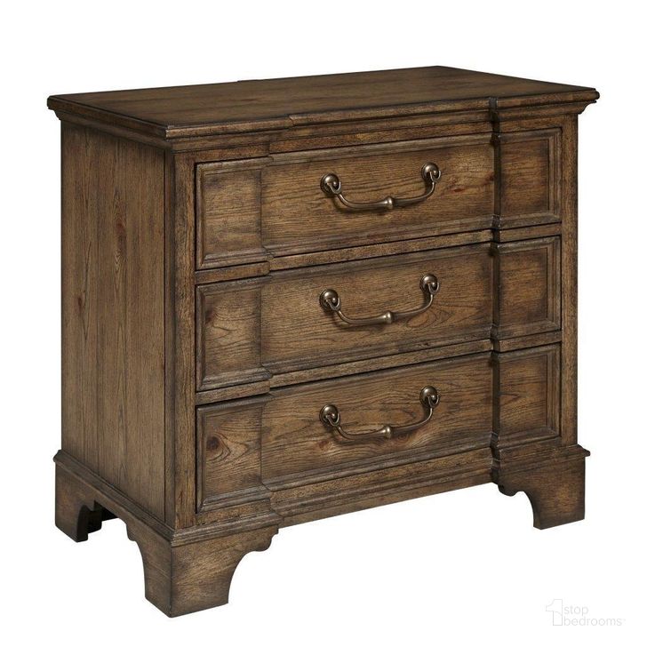 The appearance of Revival Row 3-Drawer Nightstand In Brown designed by Pulaski in the traditional interior design. This brown piece of furniture  was selected by 1StopBedrooms from Revival Collection to add a touch of cosiness and style into your home. Sku: P348140. Product Type: Nightstand. Material: Rubberwood. Image1