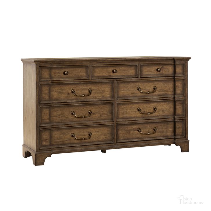 The appearance of Revival Row 9-Drawer Dresser In Brown designed by Pulaski in the traditional interior design. This brown piece of furniture  was selected by 1StopBedrooms from Revival Collection to add a touch of cosiness and style into your home. Sku: P348100. Product Type: Dresser. Material: Rubberwood. Image1