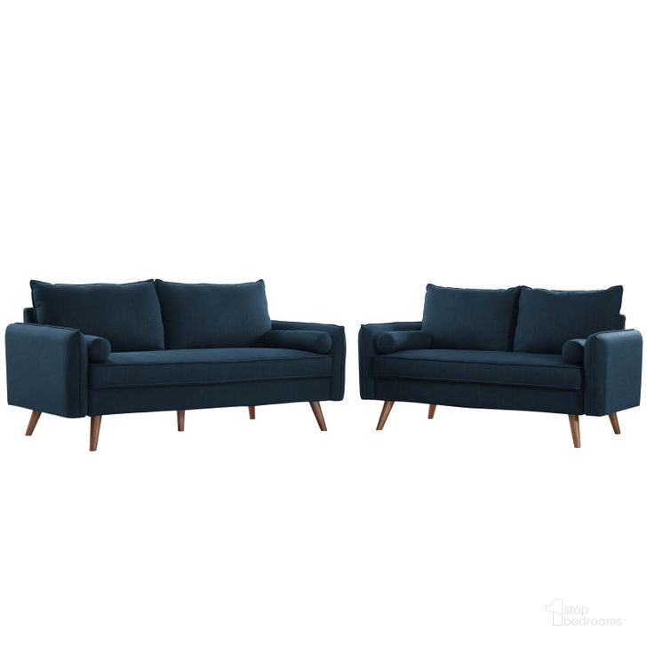 The appearance of Revive Azure Upholstered Fabric Sofa and Loveseat Set designed by Modway in the modern / contemporary interior design. This azure piece of furniture  was selected by 1StopBedrooms from Revive Collection to add a touch of cosiness and style into your home. Sku: EEI-4047-AZU-SET. Material: Wood. Product Type: Living Room Set. Image1