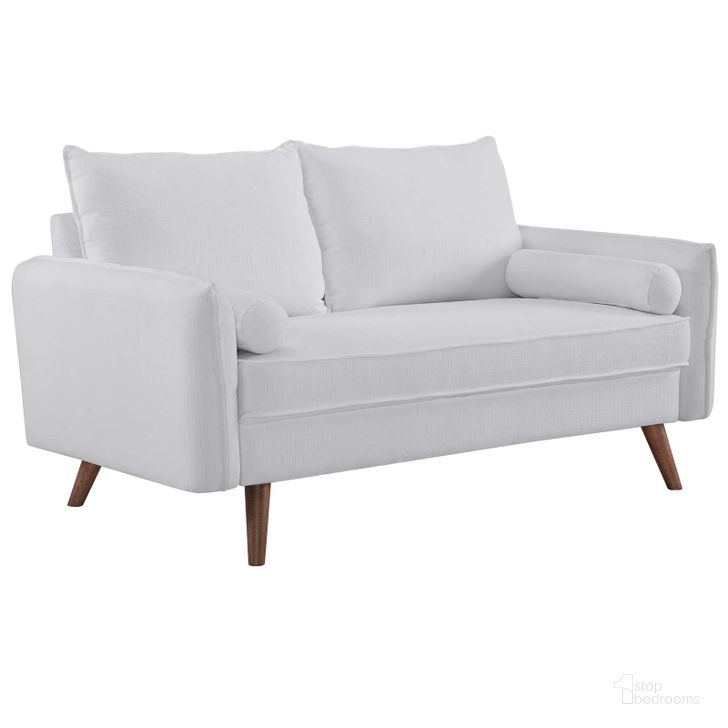 The appearance of Revive White Upholstered Fabric Loveseat designed by Modway in the modern / contemporary interior design. This white piece of furniture  was selected by 1StopBedrooms from Revive Collection to add a touch of cosiness and style into your home. Sku: EEI-3091-WHI. Material: Wood. Product Type: Loveseat. Image1