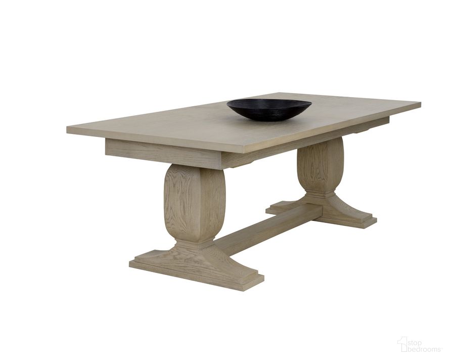 The appearance of Rhaenyra 86 Inch To 120 Inch Extension Dining Table In Sand designed by Sunpan in the modern / contemporary interior design. This sand piece of furniture  was selected by 1StopBedrooms from Rhaenyra Collection to add a touch of cosiness and style into your home. Sku: 110832. Table Base Style: Trestle. Material: Wood. Product Type: Dining Table. Table Top Shape: Rectangular. Size: 86". Image1