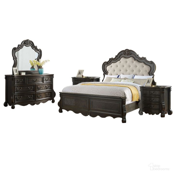 The appearance of Rhapsody King 5Pc Bedroom Set designed by Steve Silver in the  interior design. This brown and cream piece of furniture  was selected by 1StopBedrooms from Rhapsody Collection to add a touch of cosiness and style into your home. Sku: RH900KFB;RH900KHB;RH900SR;RH900DR;RH900MR;RH900NS;RH900NS. Bed Type: Panel Bed. Material: Wood. Product Type: Panel Bed. Bed Size: King. Image1