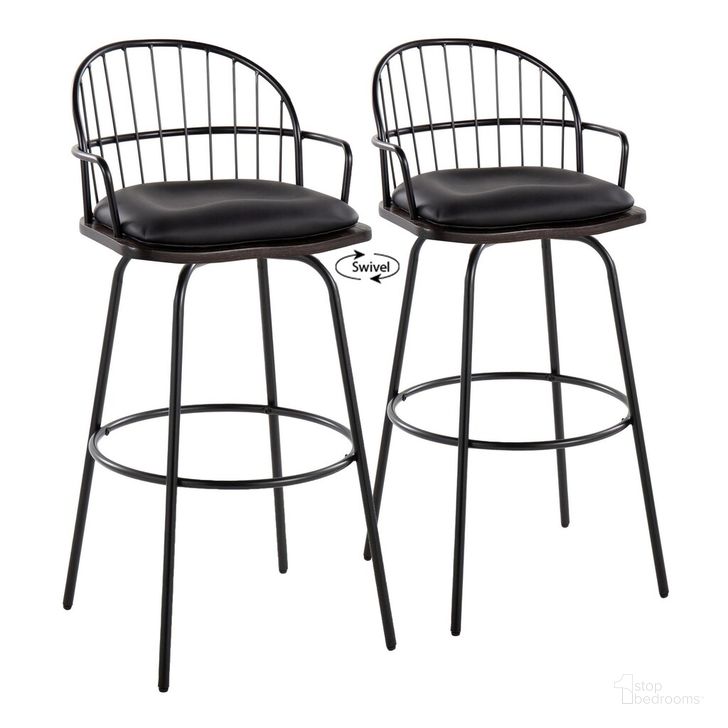 The appearance of Riley Claire 30 Inch Fixed Height Barstool with Arms Set of 2 In Black designed by Lumisource in the country / farmhouse interior design. This black piece of furniture  was selected by 1StopBedrooms from Riley Collection to add a touch of cosiness and style into your home. Sku: B30-RILEYARMPU-CLARQ2 BKBNBK2. Material: Wood. Product Type: Barstool. Image1