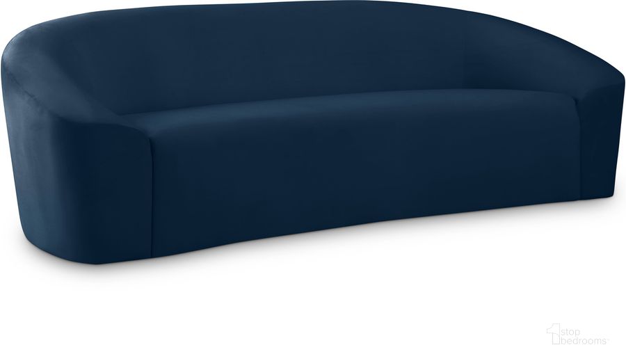 The appearance of Riley Velvet Sofa In Navy designed by Meridian in the modern / contemporary interior design. This navy velvet piece of furniture  was selected by 1StopBedrooms from Riley Collection to add a touch of cosiness and style into your home. Sku: 610Navy-S. Material: Wood. Product Type: Sofa. Image1