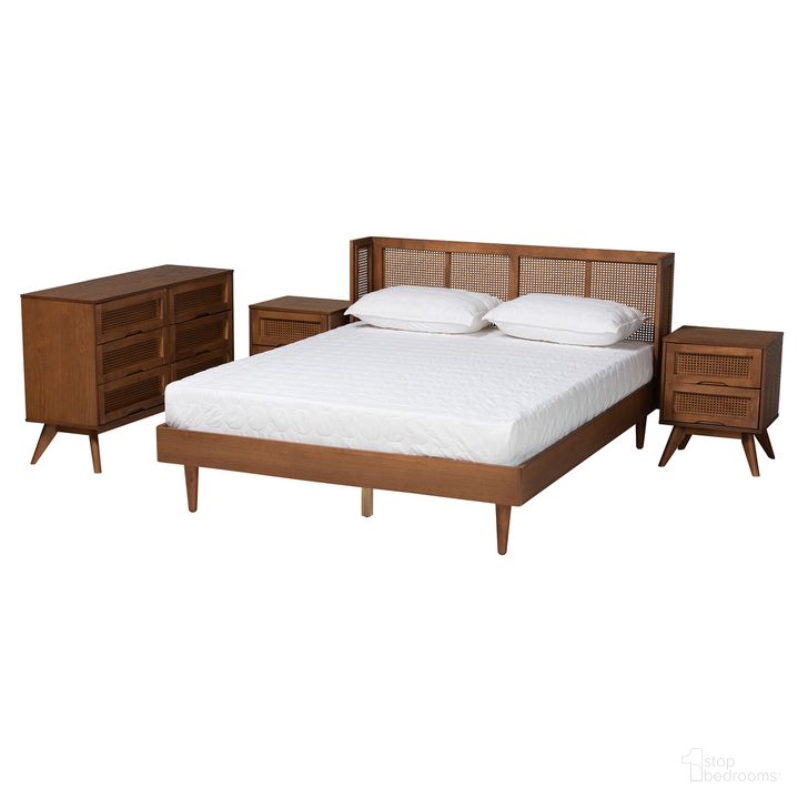 The appearance of Rina Wood 4 Piece Full Bedroom Set with Synthetic Rattan In Ash Walnut designed by Baxton Studio in the transitional interior design. This ash walnut piece of furniture  was selected by 1StopBedrooms from Rina Collection to add a touch of cosiness and style into your home. Sku: MG97151-Ash Walnut-Full-4PC Set. Product Type: Bedroom Set. Material: Rubberwood. Image1